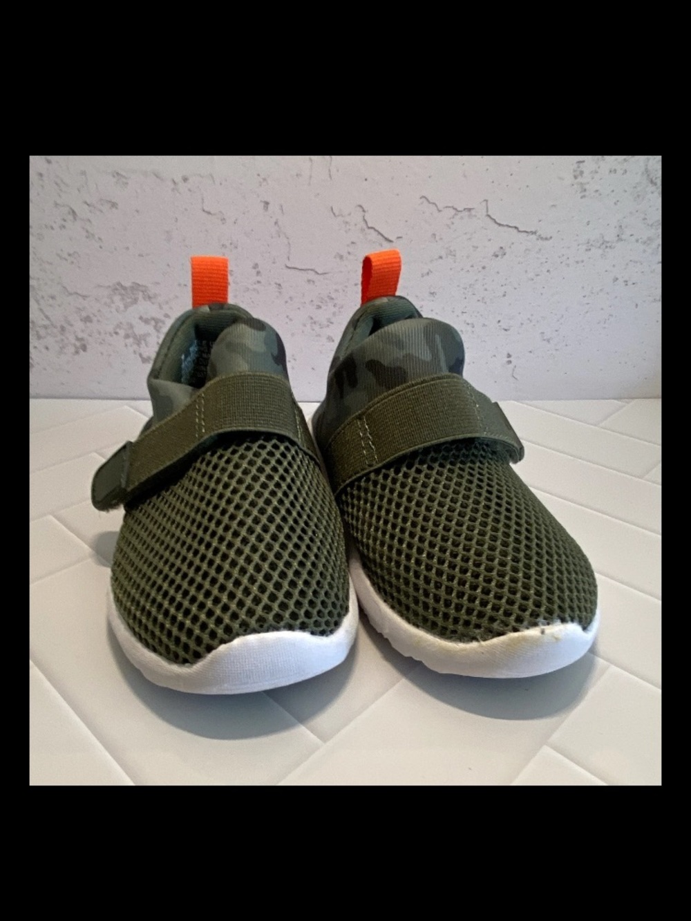 Cat & Jack Olive Green Mesh Sneakers with Orange Heel Loop